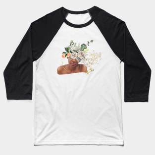 Floral Black Girl Bust with Gold Splatters Baseball T-Shirt